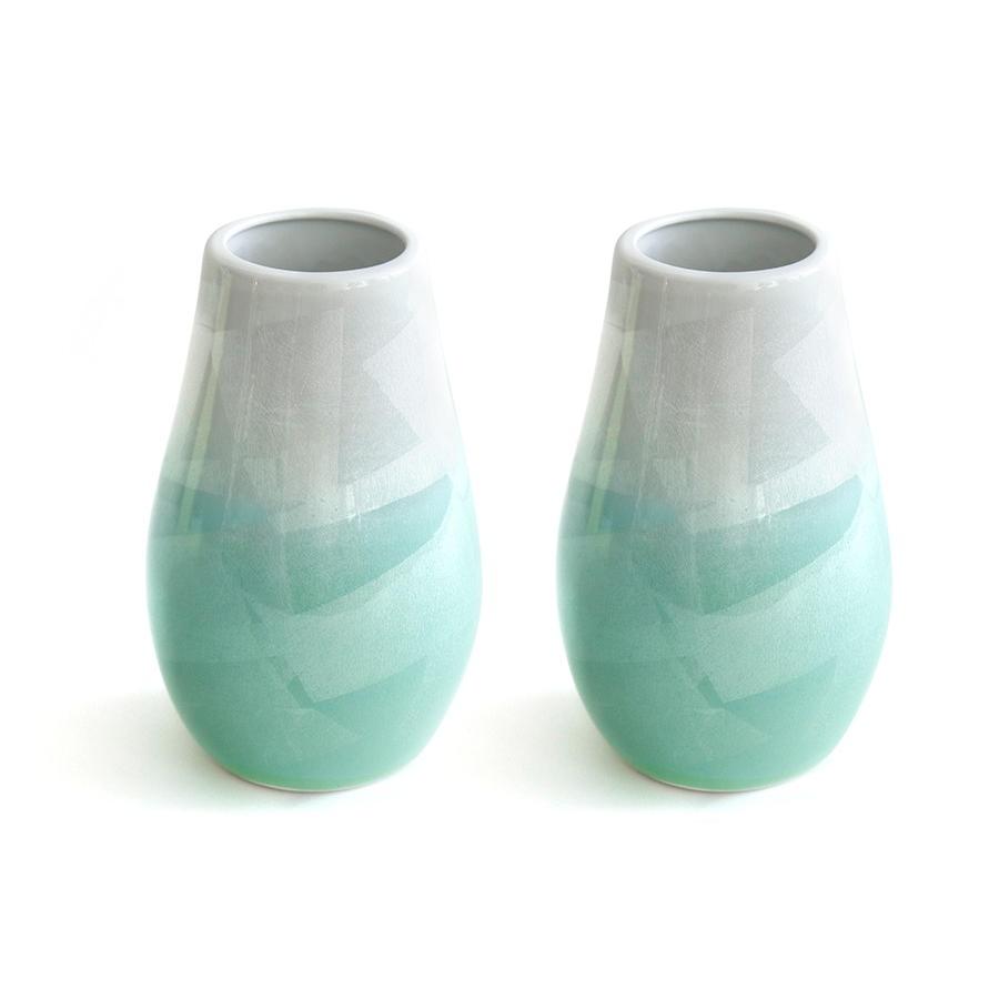 国産 陶器 花瓶 ■ パール仕上げ ■ 緑 7寸 ■ 下太 ■ 2本組 高さ22cm ■ 花瓶