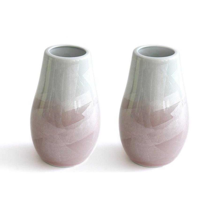 国産 陶器 花瓶 ■ パール仕上げ ■ 桃 7寸 ■ 下太 ■ 2本組 高さ22cm ■ 花瓶