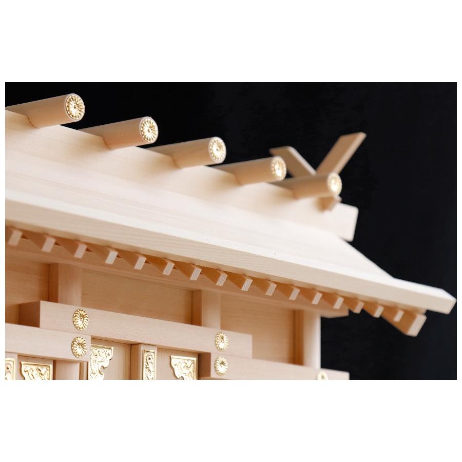 匠造り ■ 木曽ひのき ■ 通し屋根 三社 小型 ■ 神棚 単品 真鍮の輝き_4