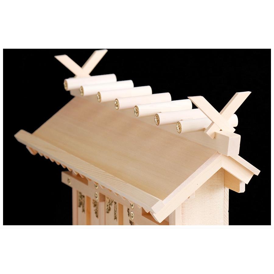 匠造り ■ 木曽ひのき ■ 通し屋根 三社 小型 ■ 神棚 単品 真鍮の輝き_5