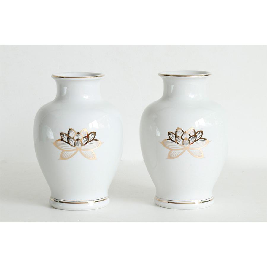 国産 陶器 花瓶 夏目 ■ 白磁 上金蓮 7寸 ■ 2本組 高さ20.5cm 仏壇 お盆 お彼岸 お墓参り 供養