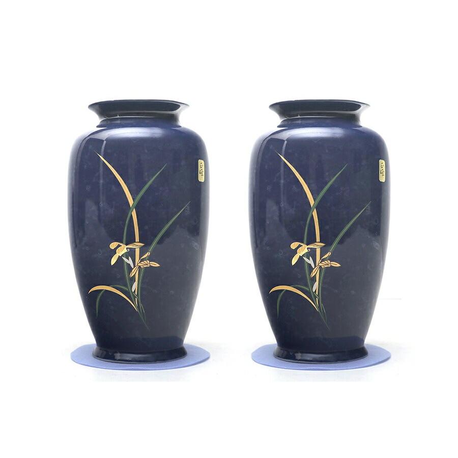 国産 陶器 ■ あやめ 9寸 ■ ルリ ■ 2本組セット 高さ27cm ■ 花瓶 ■ 仏壇 お盆 お彼岸 お墓参り 供養