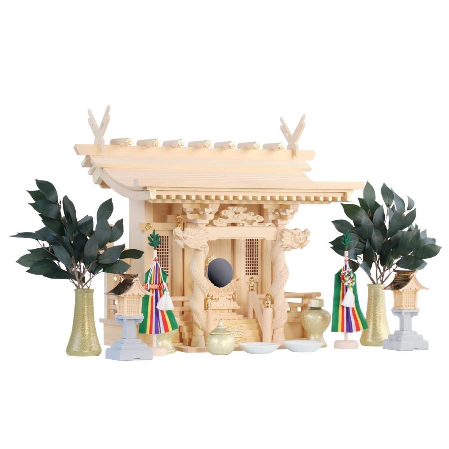 神棚セット 風神雷神龍神 宿る神々 真榊 金ちりめん神具セット 神棚セット 風神雷神龍神 宿る神々 真榊 金ちりめん神具セット