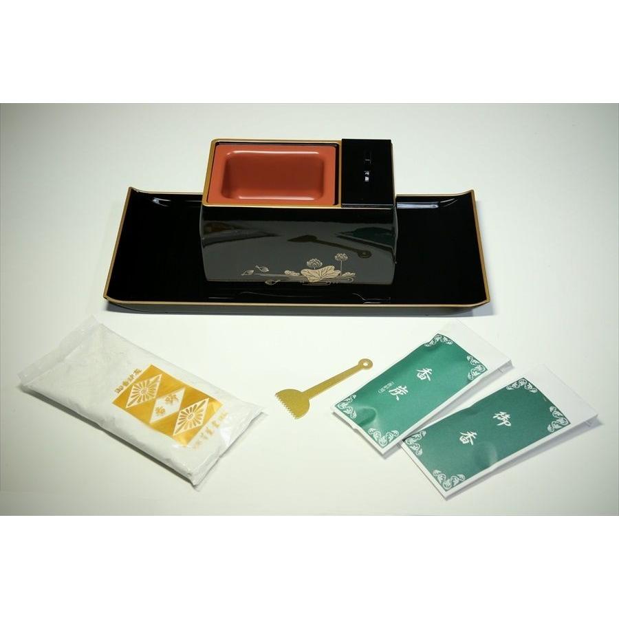 神棚 神具 仏具 やまこう 焼香盆 5点セット 黒 蓮（内朱) 小 □ sm