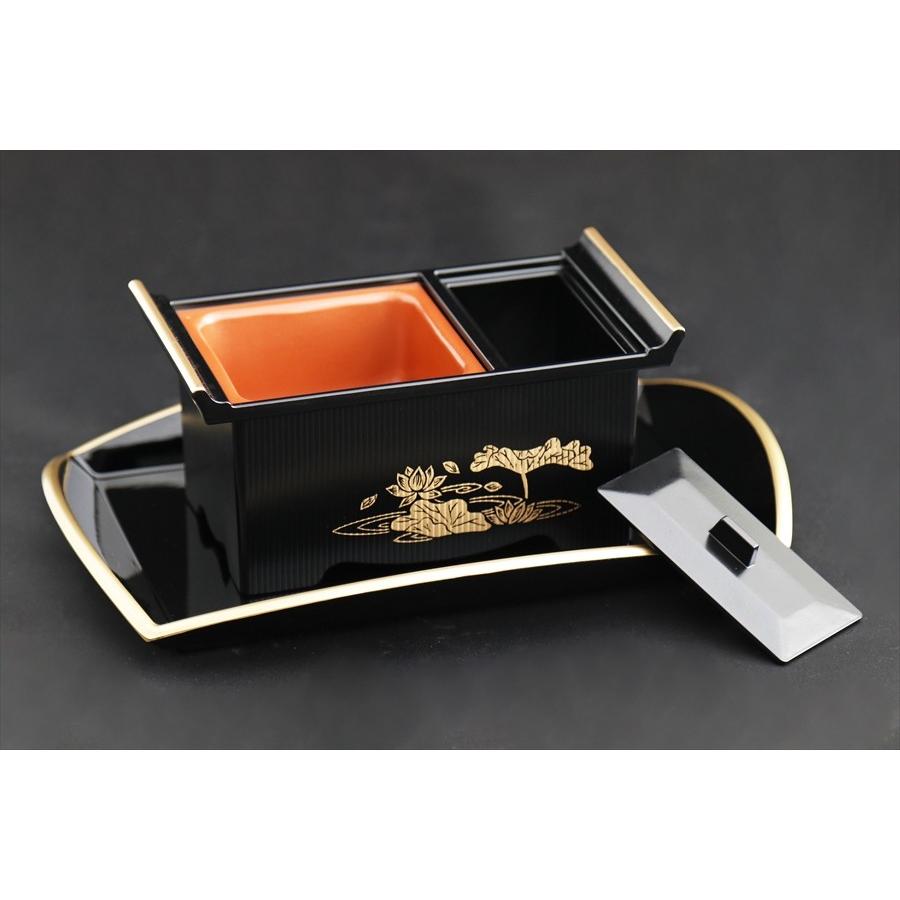 香合　赤膚焼　5点セット 神棚 神具 仏具 やまこう 焼香盆 5点セット 返し付 黒（蓮) □ si-SBG