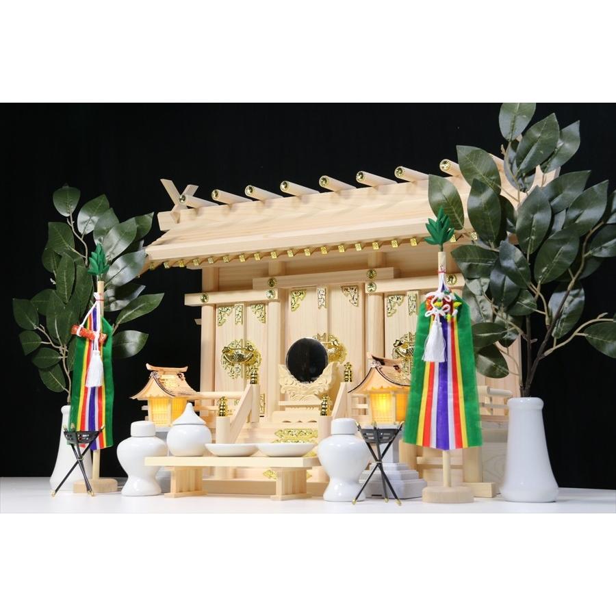 神棚 神具 仏具 やまこう 通し屋根三社□灯ろう 真榊神具□東濃桧と