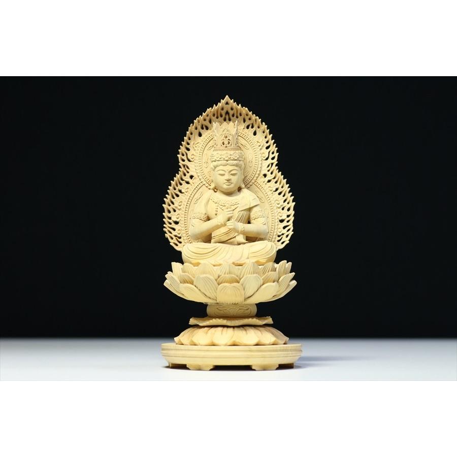 仏像 ■ 3寸 ■ 大日如来像 蓮華座 丸台 総柘植 真言宗 ご本尊 ■ 仏具 （高さ24.0cm×幅13.6cm×奥行き12.5cm）_1