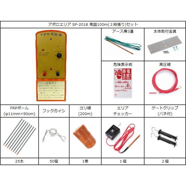 アポロ 電気柵セット アポロエリア SP-2018 周囲100m(2段張り