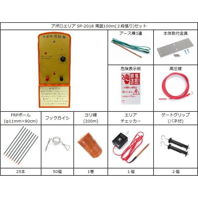 アポロ　電気柵セット　アポロエリア　SP-2018　周囲100m(2段張り)セット　[電柵][送料無料]