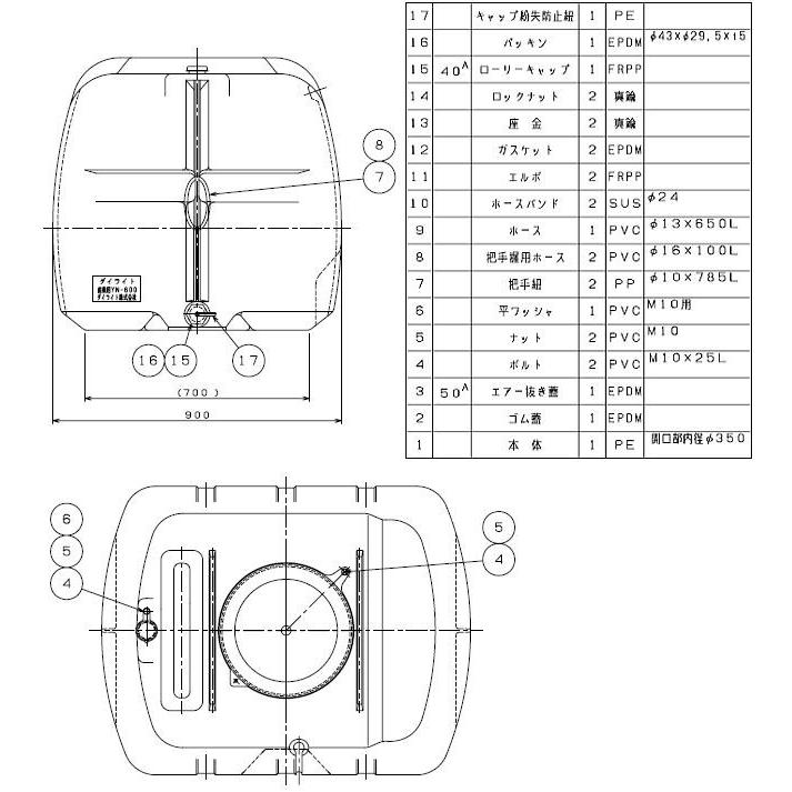 ダイライト ローリータンク YN-600L 容量:600L ポリエチレン製 質量