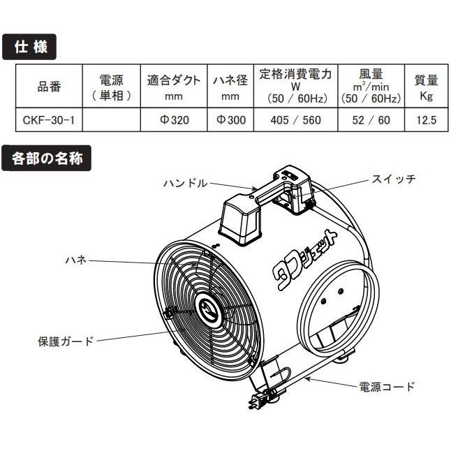 イングス ポータブル軸流送排風機 タフジェット CKF-30-1 適合ダクト：320mm