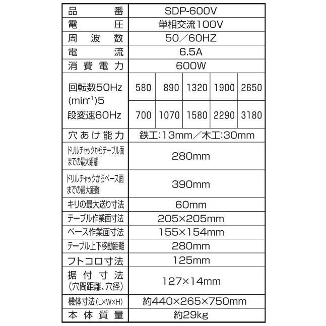 SK11 卓上ボール盤 600W SDP-600V 鉄工、木工穴あけ作業の必需品 SK11 卓上ボール盤 600W SDP-600V 鉄工、木工穴あけ作業の必需品