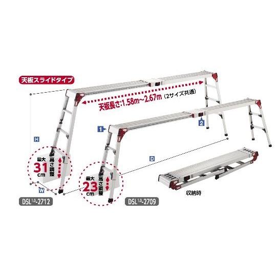長谷川工業 天板・脚部伸縮式足場台 DSL1.0-2712 天板寸法：0.89〜1.20
