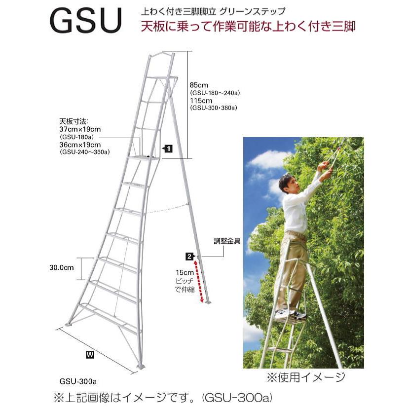 長谷川工業 アルミ上枠付三脚脚立 グリーンステップ GSU-180a 6 長谷川工業 アルミ上枠付三脚脚立 グリーンステップ GSU-180a 6