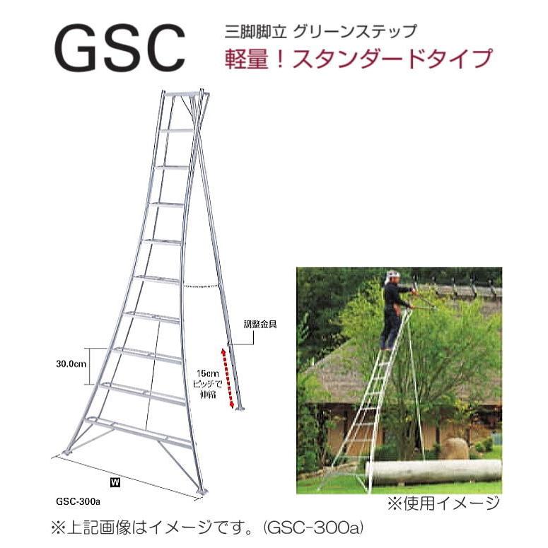 長谷川工業 アルミ三脚脚立 グリーンステップ GSC-300a 10尺 10段 天板高:3.01m/有効高さ2.11m/質量10.2kg｜yamakura110｜05