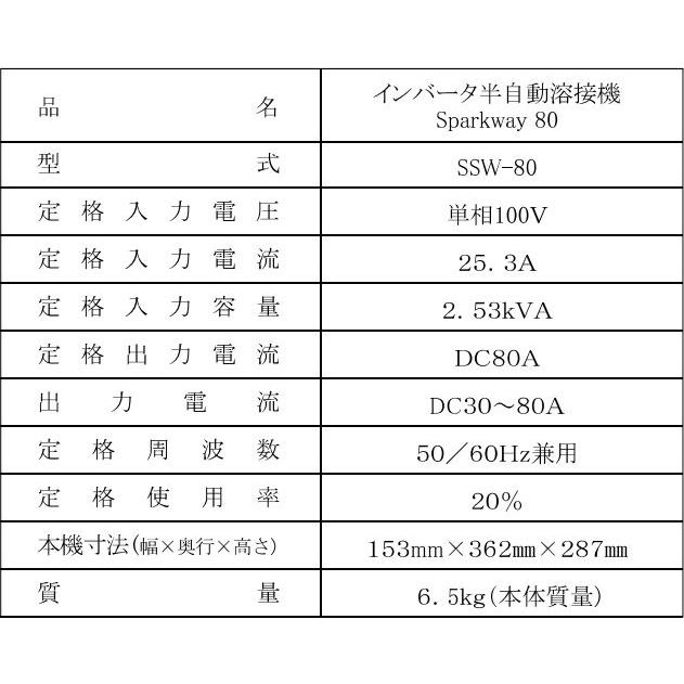 スズキット 100V専用インバータノンガス半自動溶接機 Sparkway80 SSW-80 SUZUKID｜yamakura110｜06