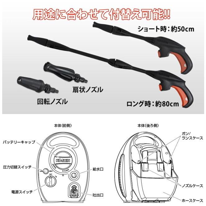 工進 充電式高圧洗浄機 SJC-3650 簡単操作 すっきり収納 工進 充電式高圧洗浄機 SJC-3650 簡単操作 すっきり収納