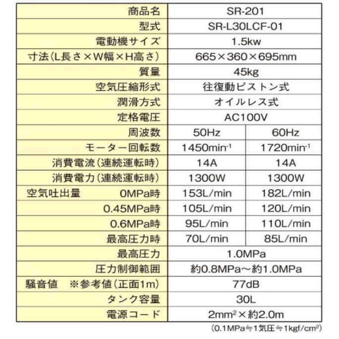 SK11 エアコンプレッサー SR-201 SR-L30LCF-01 オイルレス SK11 エアコンプレッサー SR-201 SR-L30LCF-01 オイルレス