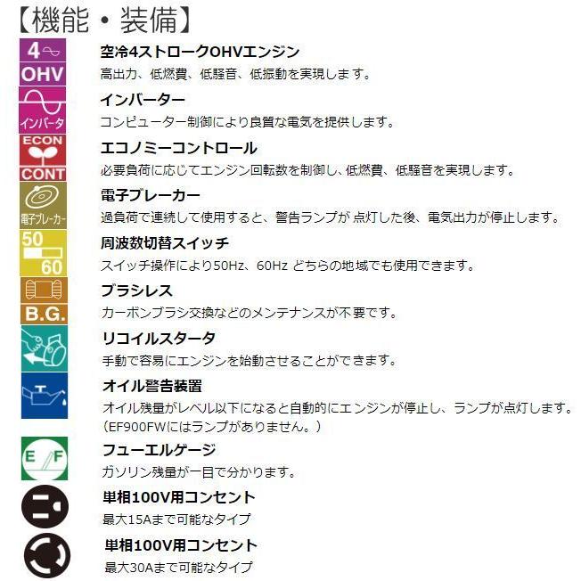 ヤマハ インバーター発電機 EF2500i 2.5kVA クラス最軽量29kg、容量81.8Lのコンパクト設計 交流専用 [送料無料]｜yamakuraact01｜04