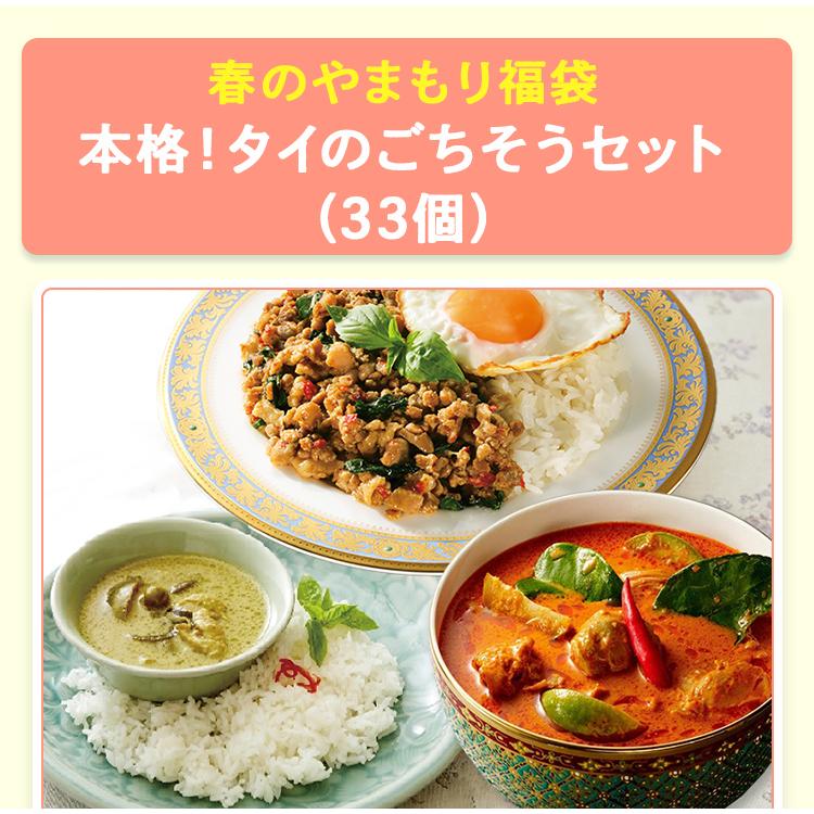 春のやまもり 福袋 本格 タイ のごちそうセット （33個）2026 タイカレー と ガパオ 11個セット X2  タイカレーグリーン X5 ジャスミンライス  X6 爆買の画像