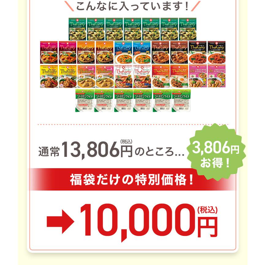 春のやまもり 福袋 本格 タイ のごちそうセット （33個）2026 タイカレー と ガパオ 11個セット X2  タイカレーグリーン X5 ジャスミンライス  X6 爆買の画像