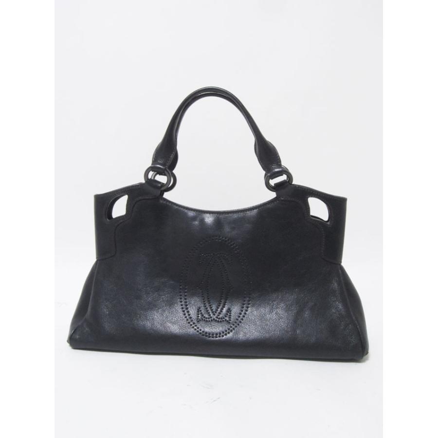 極美品 カルティエ カボション マストライン トートバッグ 裏地総柄 レザー 黒 極美品 カルティエ カボション マストライン トートバッグ 裏地