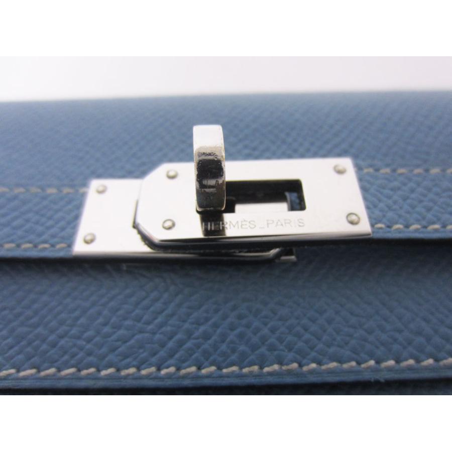 【美品】エルメス　ケリーウォレット　長財布　レザー　折財布　青　ブルー　小銭 HERMES 中古品 エルメス ケリーウォレット ボックスカーフ