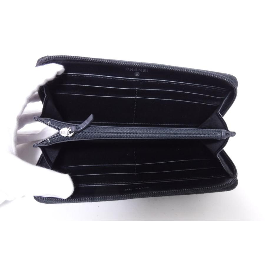 極美品 シャネル キャビアスキン ラウンド 長財布 ココマーク 黒 CHANEL（シャネル） 長財布 ラウンドファスナー ココマーク マトラッセ