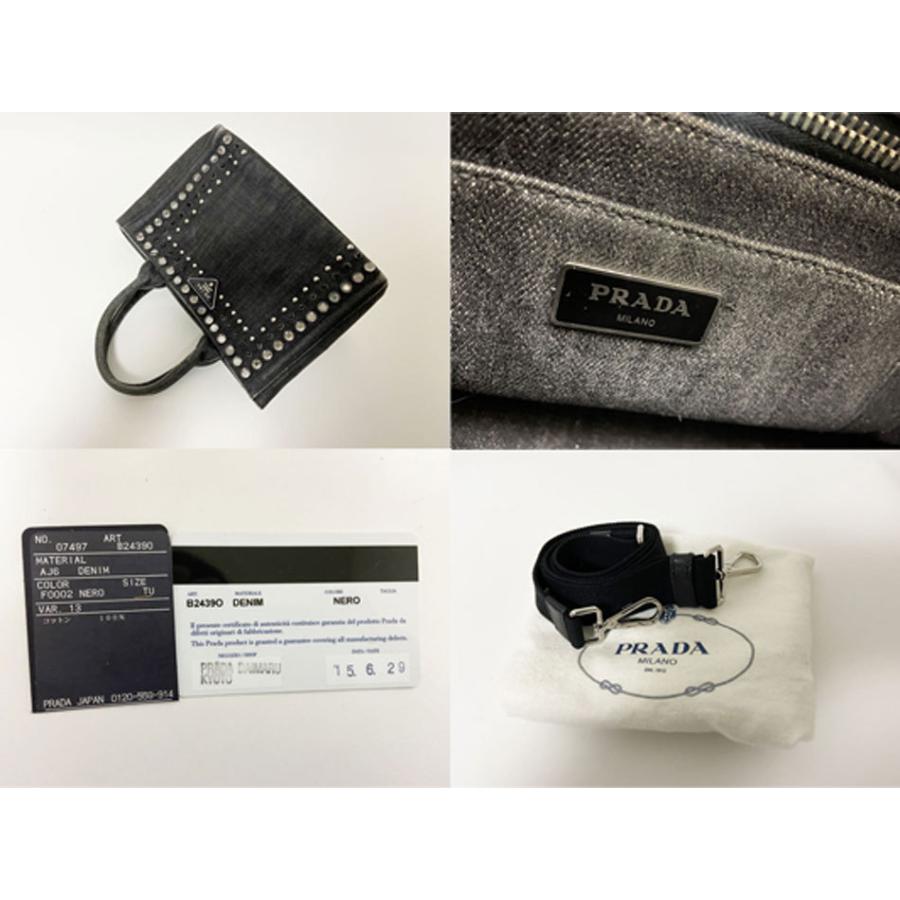 【T♪】プラダ　カナパ　ミニ　ブラックデニム　ショルダー付き CANAPA 送料無料 PRADA プラダ カナパ ミニ トートバッグ ショルダー