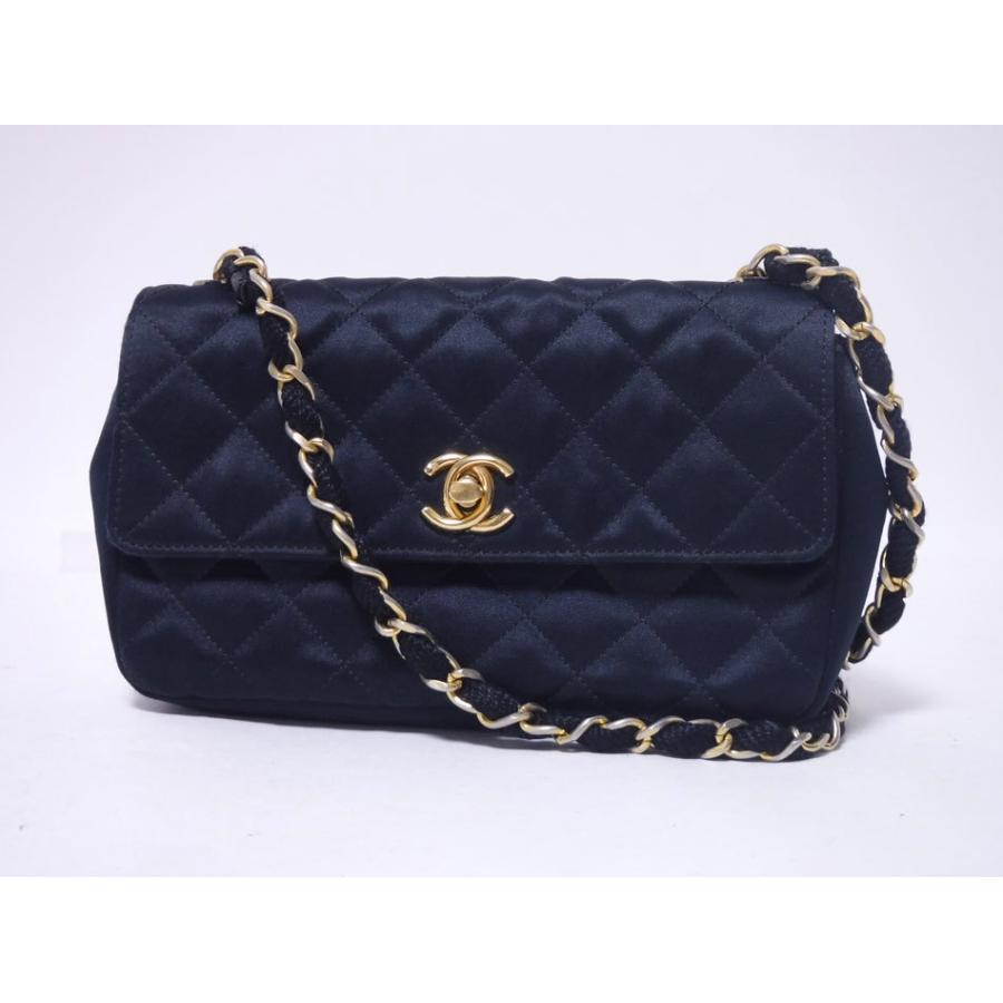 シャネル マトラッセ サテン チェーンショルダーバッグ 黒 ゴールド金具 CHANEL（シャネル） 送料無料 マトラッセ チェーンショルダーバッグ
