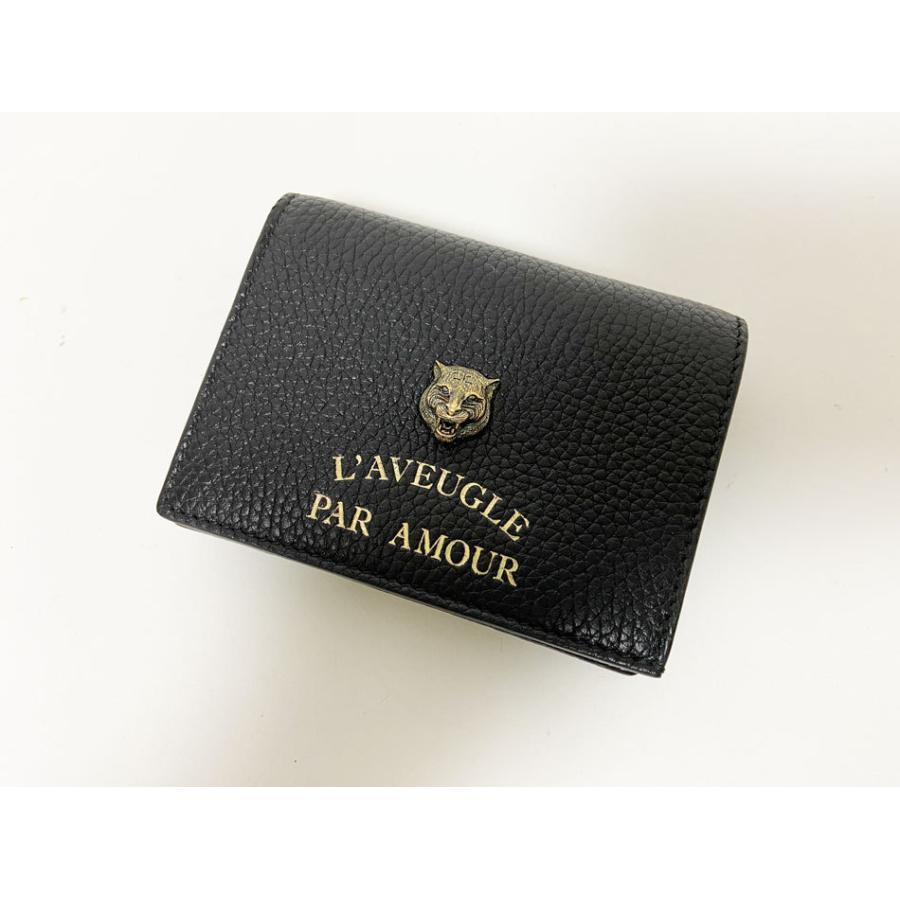 ま*る様 〔アニマリエ〕レザー ウォレット GUCCI 黒 レザー 二つ折 GUCCI（グッチ） 送料無料 アニマリエ2つ折り コンパクト 財布 レザー