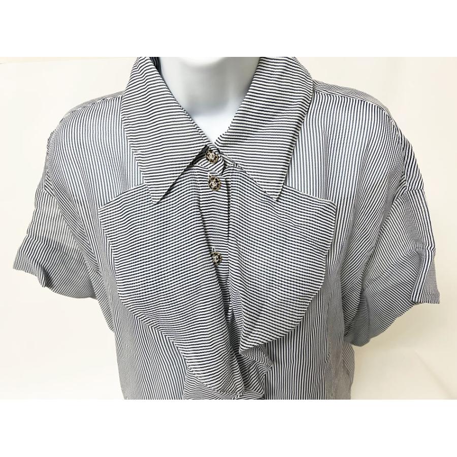 CHANEL シャネル ruffled silk blouse ブラウス 半袖 ストライプ