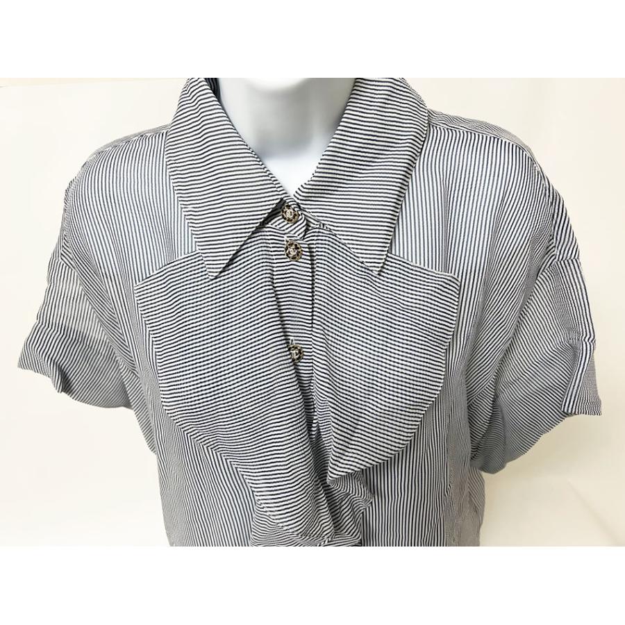 CHANEL ブラウス　38 シルク CHANEL シャネル ruffled silk blouse ブラウス 半袖 ストライプ