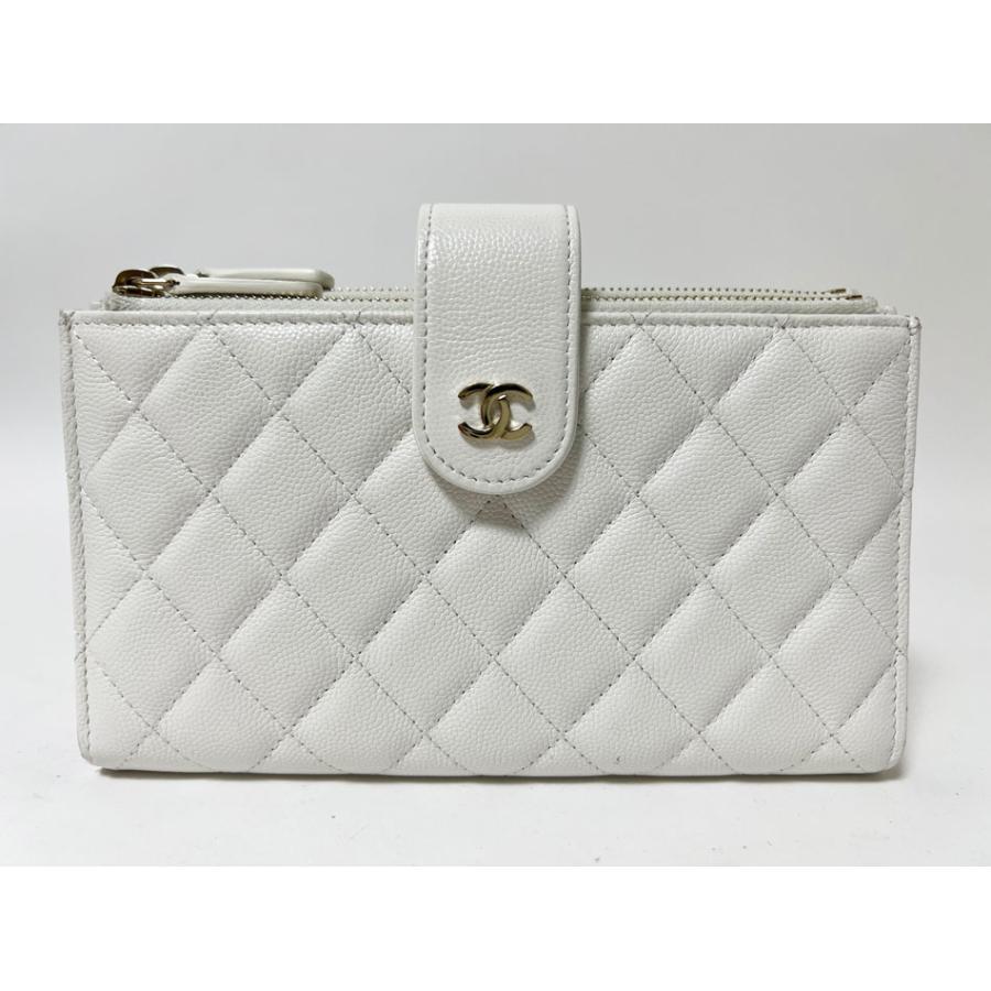 CHANEL 送料無料 シャネル キャビアスキン マトラッセ ダブルジップ 長 