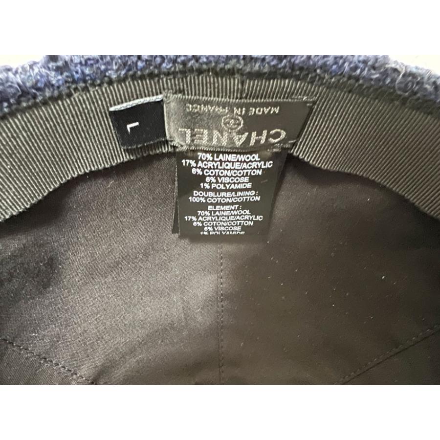 CHANEL 送料無料 シャネル キャップ ツイード ブルー ネイビー 帽子