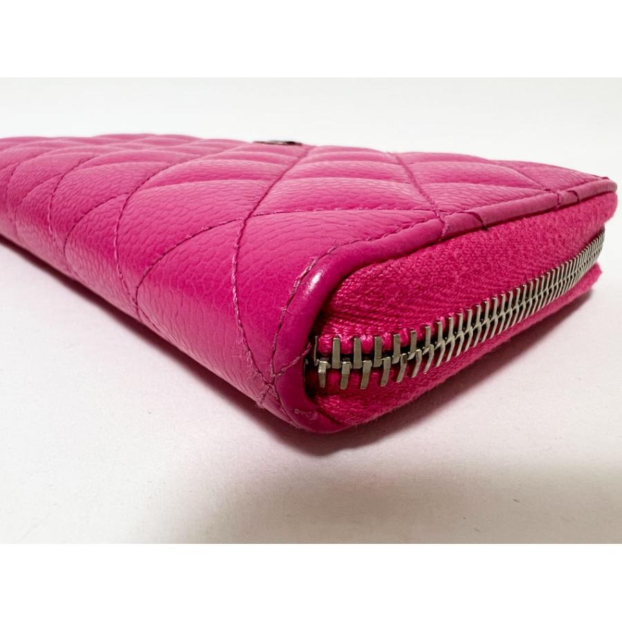 CHANEL マトラッセ ラウンドキャビアスキンファスナー 財布ピンク マトラッセ ラウンドファスナー財布 キャビアスキン ピンクパープル