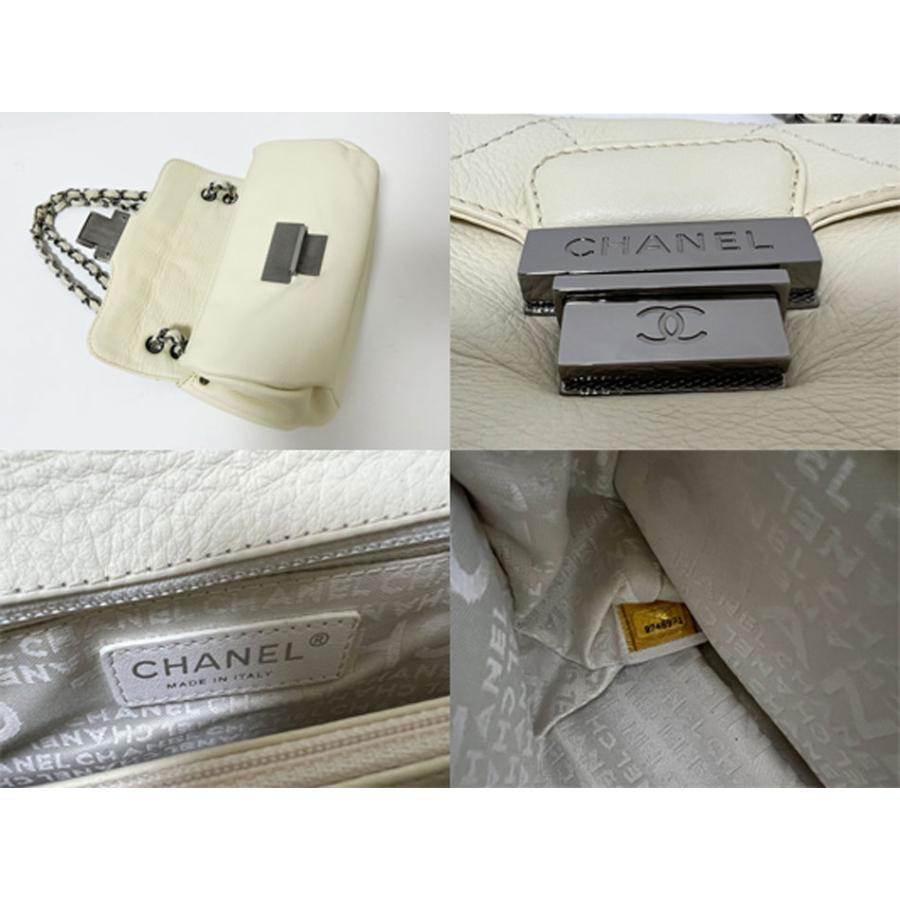シャネル チェーンショルダーバッグ レザー オフホワイト シルバー金具 ビス取れ CHANEL - シャネル チェーンショルダーバッグ レザー オフホワイト