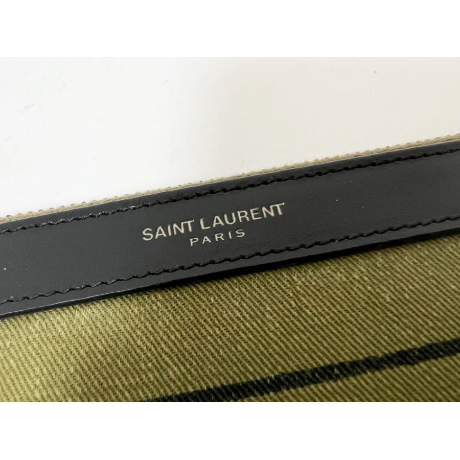 送料無料 SAINT LAURENT PARIS サンローラン パリ クラッチバッグ ipadケース セカンドバッグ キャンバス レザー グリーン 397295_4