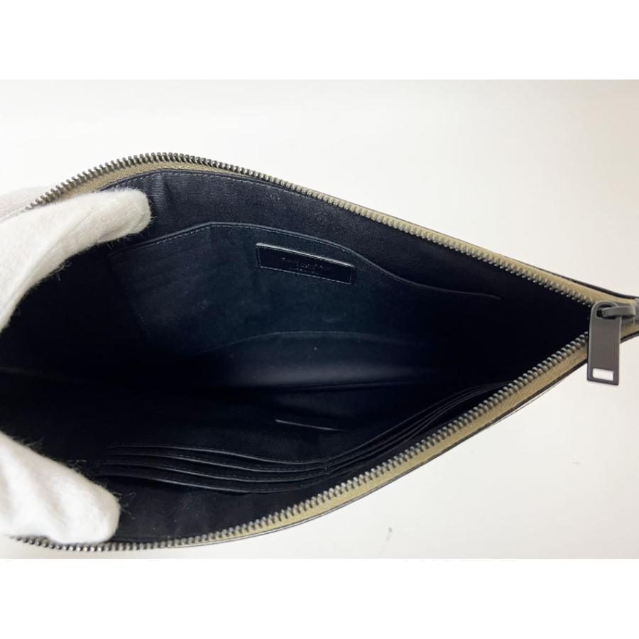 送料無料 SAINT LAURENT PARIS サンローラン パリ クラッチバッグ ipadケース セカンドバッグ キャンバス レザー グリーン 397295_7