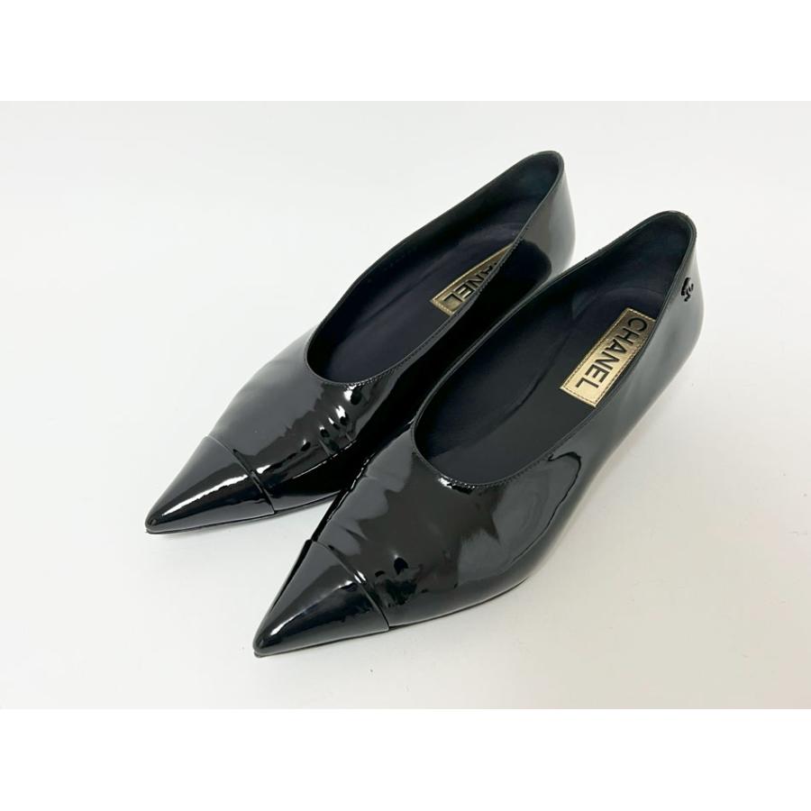 CHANEL エナメル　靴下着　パンプス38.5 CHANEL エナメル靴下着パンプス38.5