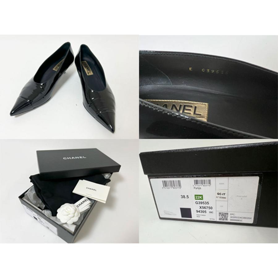 CHANEL エナメル　靴下着　パンプス38.5 CHANEL エナメル靴下着パンプス38.5