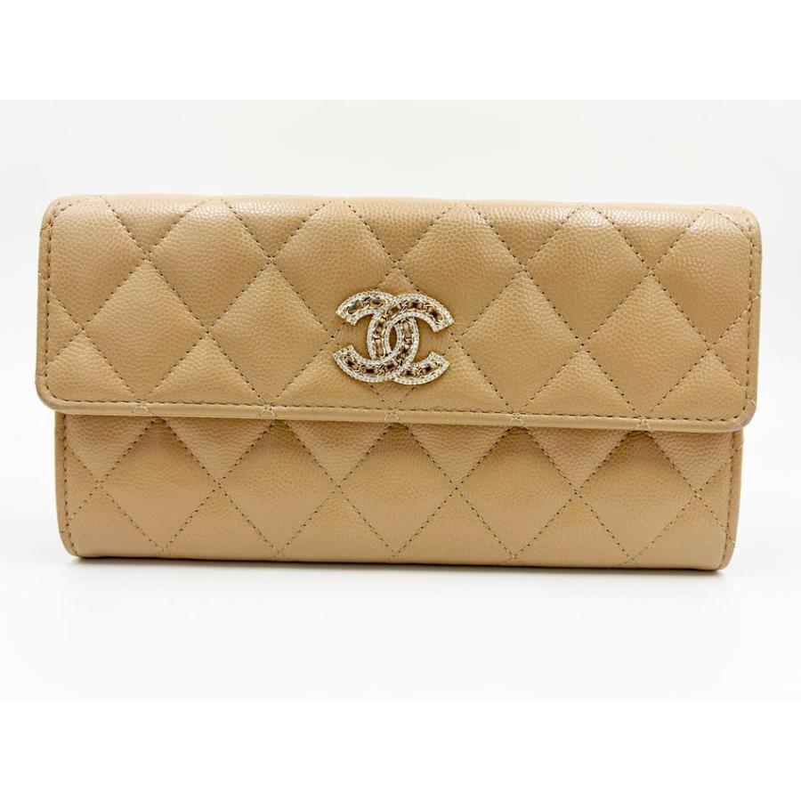 CHANEL 長財布　キャビアスキン　ベージュ キャビアスキン CHANEL シャネル ロングフラップウォレット 長財布 2