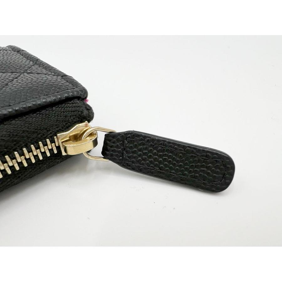 CHANEL シャネル グレインドカーフスキン L字ジップ パース ファスナー小銭入れ 財布 キーリング ブラック キャビアスキン ランダム AP3522 超美品 CHANEL（シャネル） グレインドカーフスキン L字ジップ コインパース