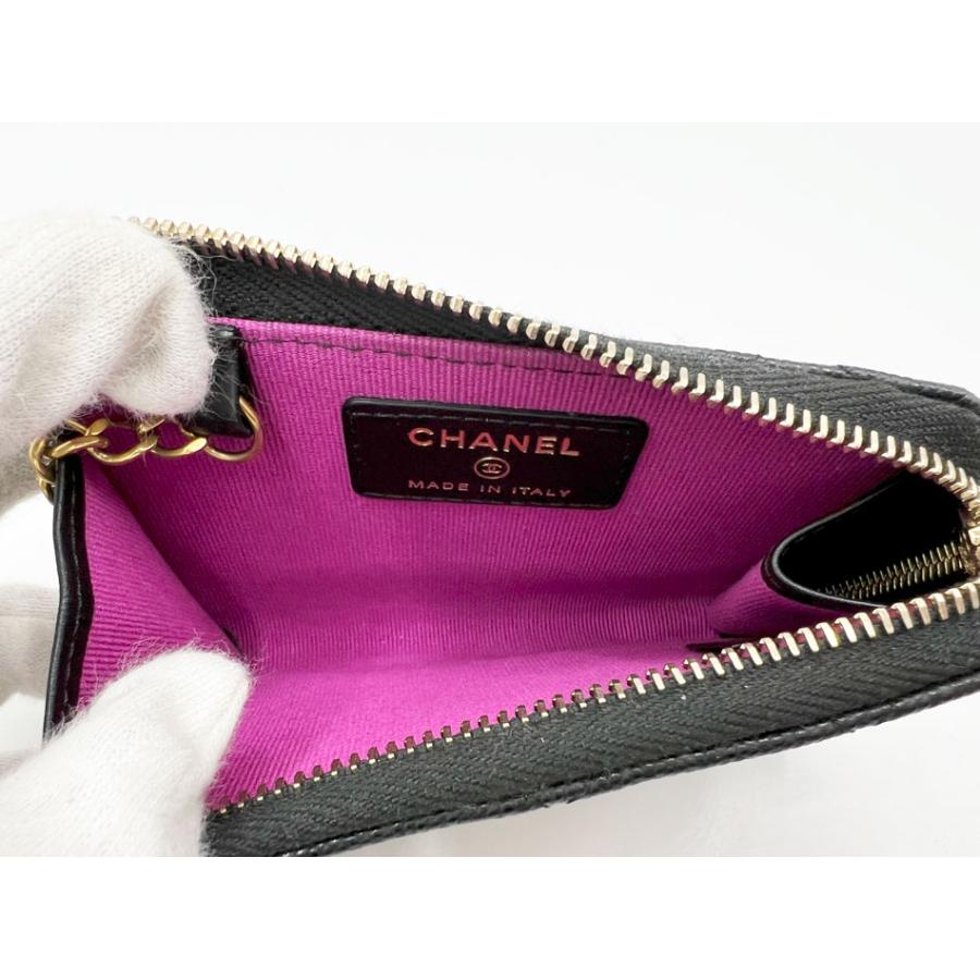 CHANEL シャネル グレインドカーフスキン L字ジップ パース ファスナー小銭入れ 財布 キーリング ブラック キャビアスキン ランダム AP3522 超美品 CHANEL（シャネル） グレインドカーフスキン L字ジップ コインパース
