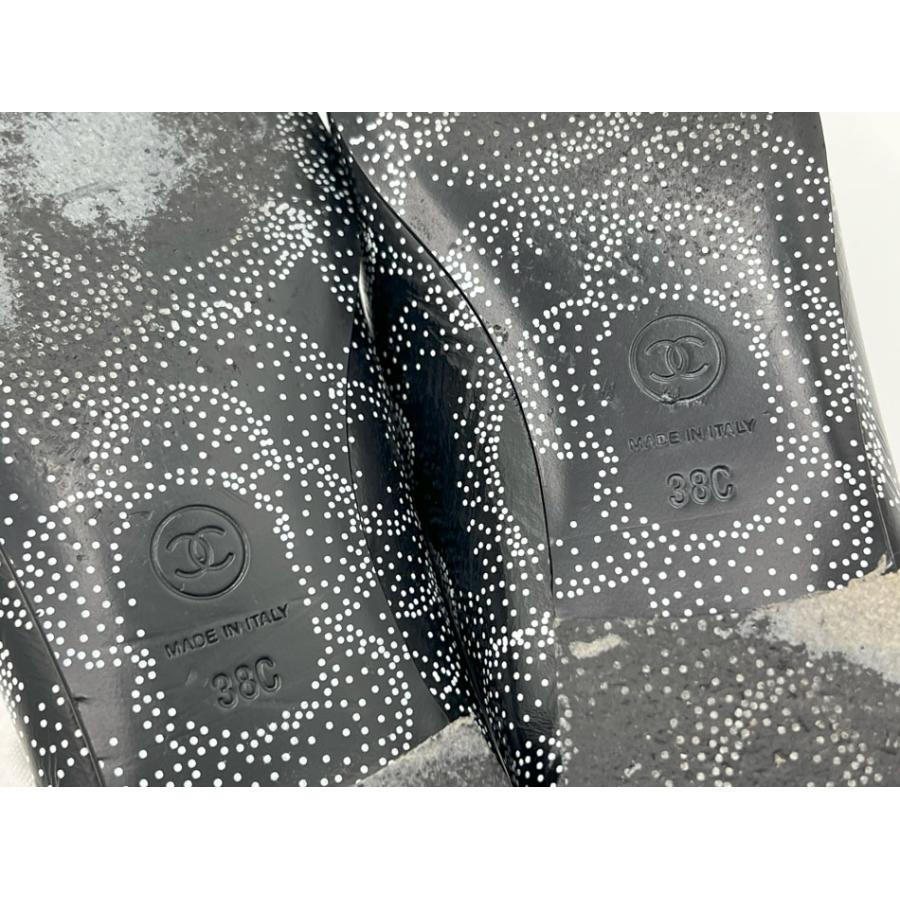 CHANEL シャネル レディース バレリーナ フラット シューズ 靴 カメリア プリント カーフスキン ブラック ホワイト サイズ：38C G02819 B14610 NS458 CHANEL（シャネル） レディース バレリーナ フラット シューズ 靴