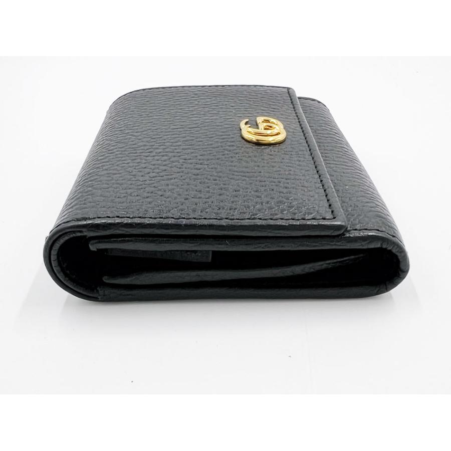 GUCCI グッチ GGマーモント ロゴプレート レザー コンパクトウォレット 二つ折り財布 ブラック 598587 美品 GUCCI（グッチ） GGマーモント ロゴプレート レザー コンパクト
