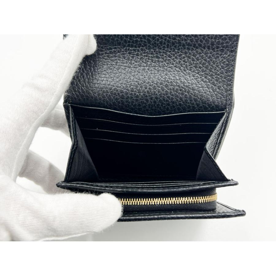 GUCCI グッチ GGマーモント ロゴプレート レザー コンパクトウォレット 二つ折り財布 ブラック 598587 美品 GUCCI（グッチ） GGマーモント ロゴプレート レザー コンパクト