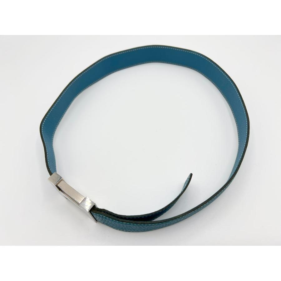 HERMES エルメス Hベルト レディース  レザー ブルージーン プッシュロック式 シルバー金具 85 □I刻印 HERMES（エルメス） Hベルト レディース レザー ブルージーン プッシュ