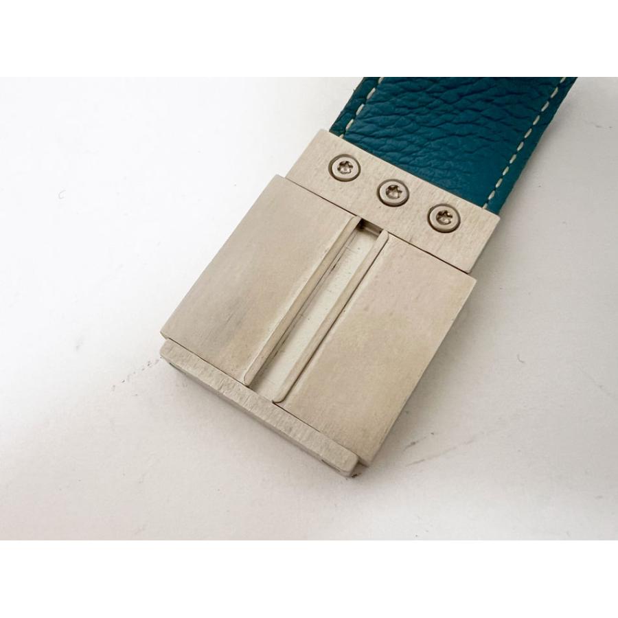 HERMES エルメス Hベルト レディース  レザー ブルージーン プッシュロック式 シルバー金具 85 □I刻印 HERMES（エルメス） Hベルト レディース レザー ブルージーン プッシュ
