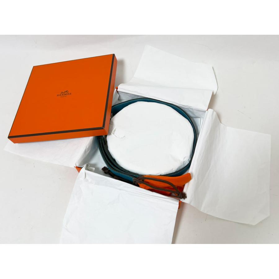 HERMES エルメス Hベルト レディース  レザー ブルージーン プッシュロック式 シルバー金具 85 □I刻印 HERMES（エルメス） Hベルト レディース レザー ブルージーン プッシュ